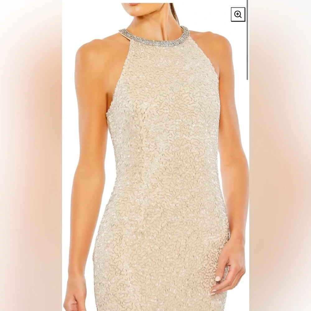 Beaded sleeveless high neck column gown - Picture 3 of 3